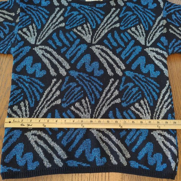 The Glory 3 by Gloria Furman Vintage metallic blue silver sweater 3/4" sleeves M - Picture 8 of 11